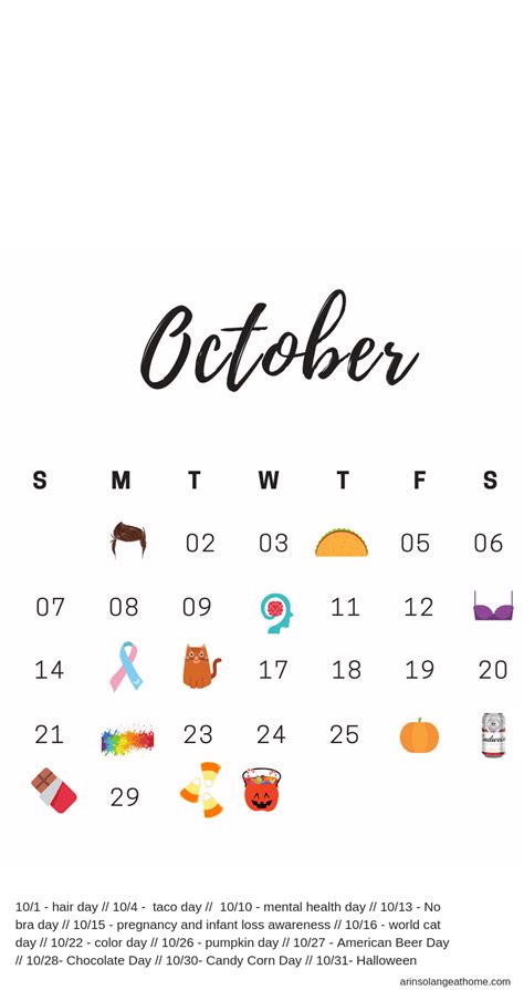 October National Days Calendar - arinsolangeathome