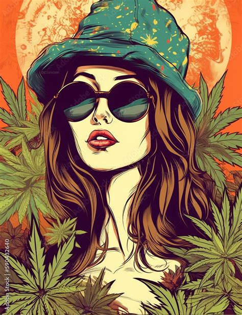 Stoner girl, weed plants on backgrounds. Generative AI Stock ...