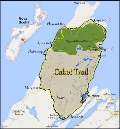 Map of the Cabot Trail, Cape Breton Nova Scitia, Cape Breton Highlands ...