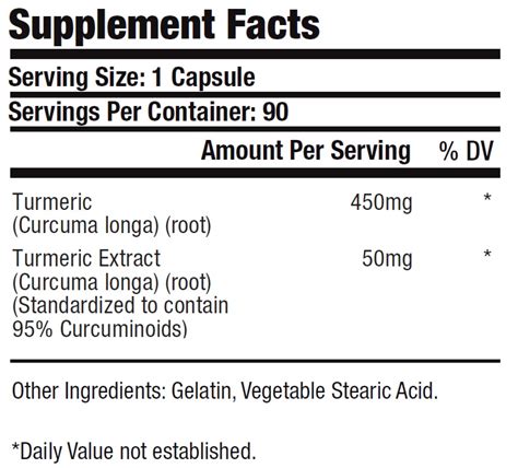 Turmeric Curcumin 450mg 95% Curcuminoids Turmeric Extract 50mg 90 ...