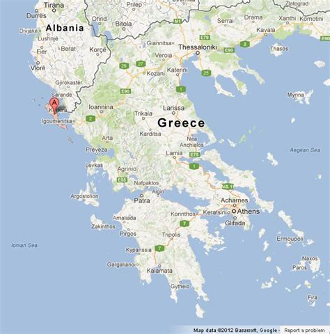 Corfu on Map of Greece