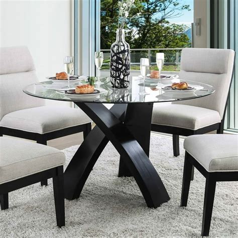 Furniture of America Evans Contemporary Round Glass Dining Table ...