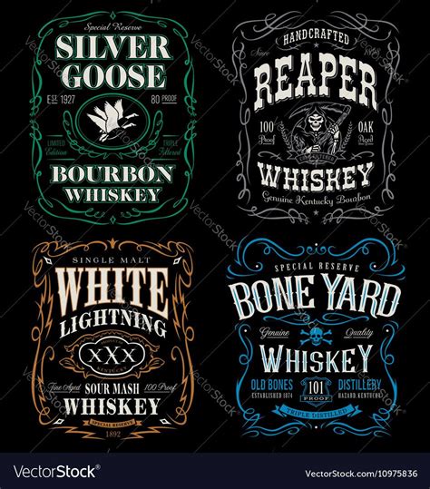 Vector image of Whiskey label t-shirt graphic set Vector Image ...