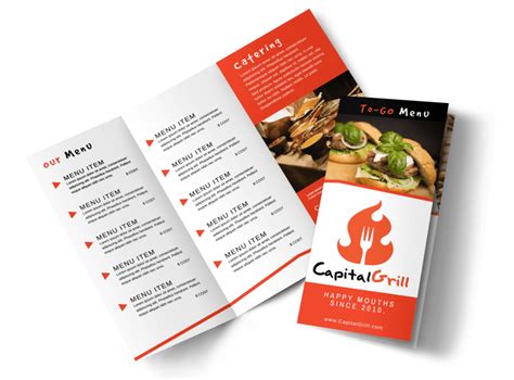 Restaurant To-Go Menu Tri-Fold Brochure Template