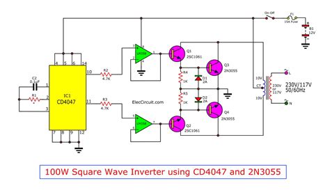 Four CD4047 Inverter circuit 60W-100W 12VDC to 220VAC