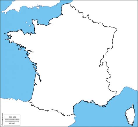 Blank map of France - Physical map of France blank (Western Europe ...