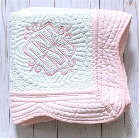 Personalized Baby Blanket - White with Pink Trim Quilt - 36 x 46 Inches ...