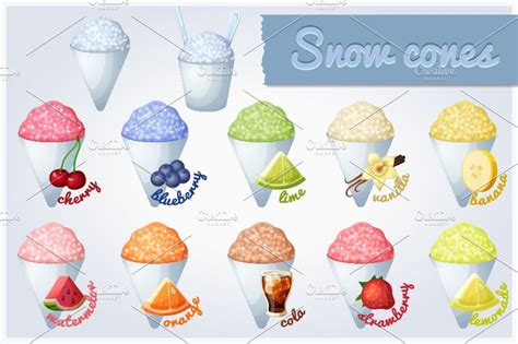 Snow cones with different flavors | Icons ~ Creative Market