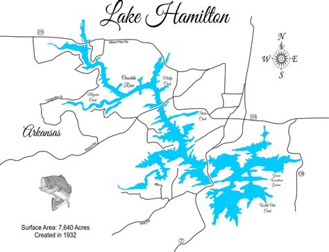 Lake Hamilton, Arkansas - Laser Cut Wood Map