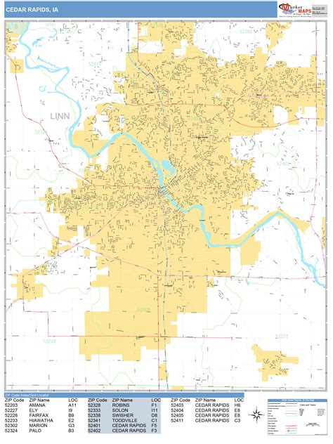 Cedar Rapids Iowa Wall Map (Basic Style) by MarketMAPS - MapSales