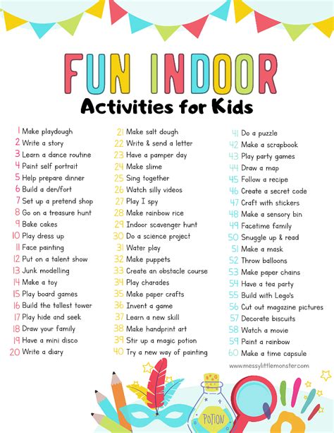 50 Fun Indoor Activities For Kids Checklist - Riset