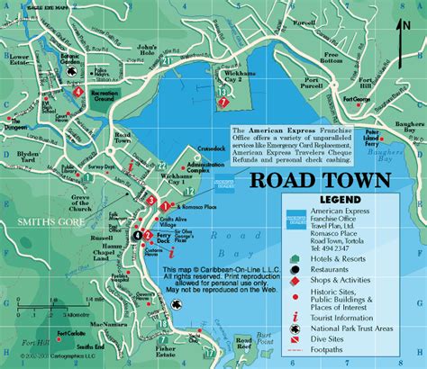 Road Town Map, Tortola, British Virgin Islands