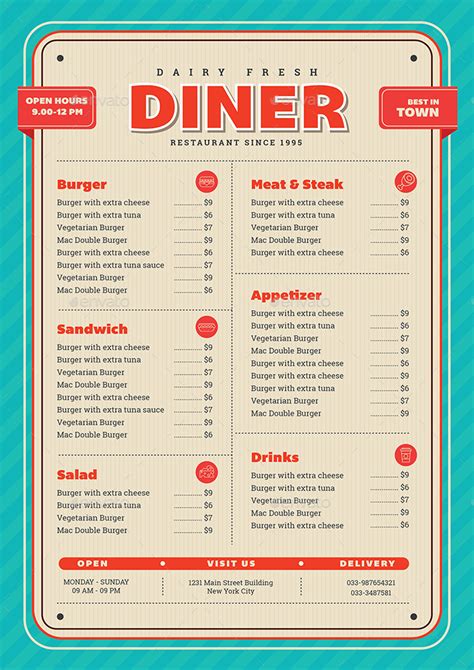 Blank Retro Diner Menu