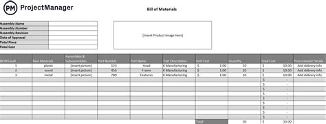 Bill Of Materials Excel Template