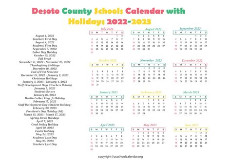 Desoto County Schools Calendar with Holidays 2022-2023