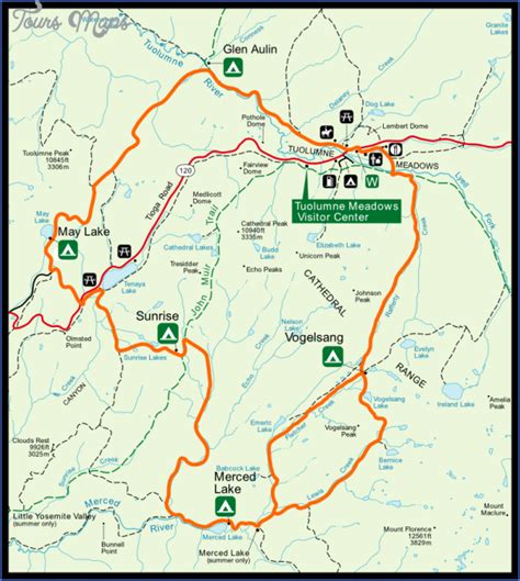 Yosemite Hiking Trails Map - ToursMaps.com