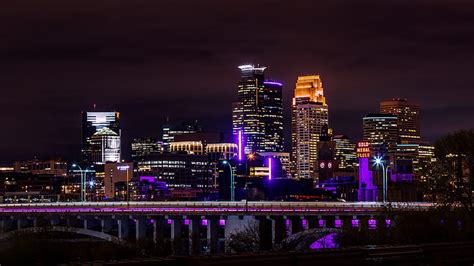 HD wallpaper: cityscape, minneapolis, skyline, night, downtown ...