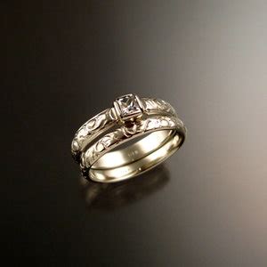 White Sapphire Wedding Set 14k White Gold Natural Square Cut Stone ...