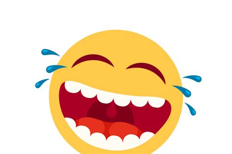 Laughing smiley emoticon. Cartoon happy face with laughing mouth and t ...