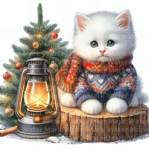 Christmas Cat 10 Jpg Christmas Watercolor Clipart Junk - Etsy