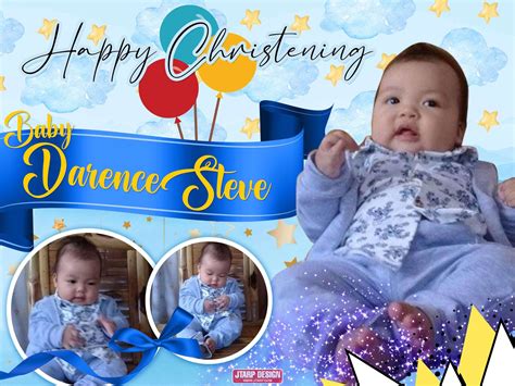 4x3 Happy Christening Baby Darence Steve Blue Theme Tarp for Baptism