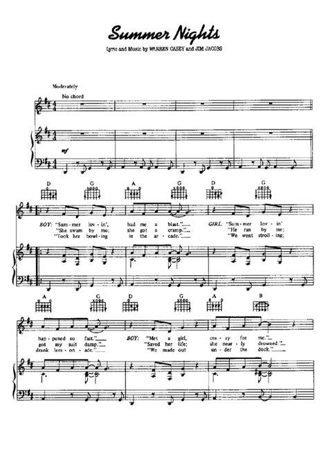 SUMMER NIGHTS Piano Sheet music | Easy Sheet Music