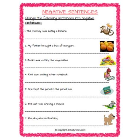 English Negative Sentences Worksheet 6 Grade 2 - EStudyNotes