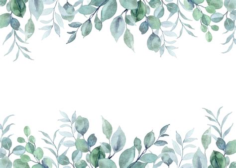 Watercolor eucalyptus leaves border for wedding, birthday, card ...