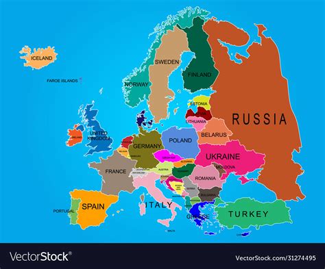 Europe map with country names Royalty Free Vector Image