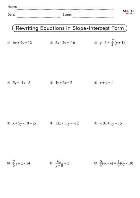 Slope Intercept Form Equation Worksheet