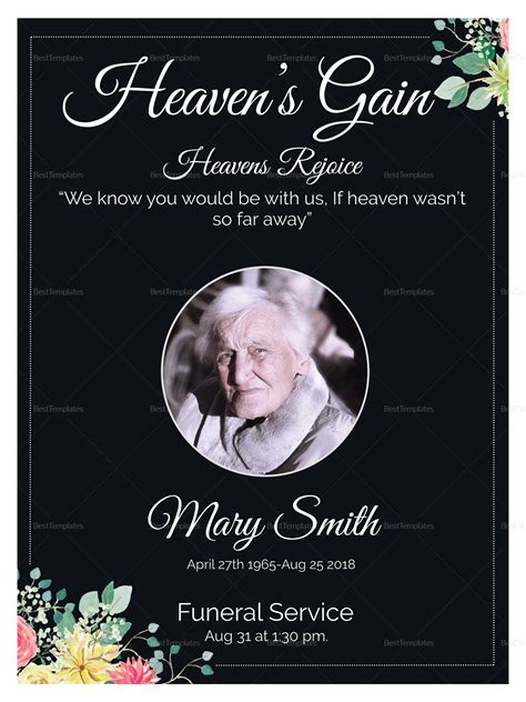 Eulogy Funeral Invitation Card Design Template in Word, PSD, Publisher