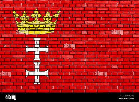 flag of Gdansk painted on brick wall Stock Photo - Alamy