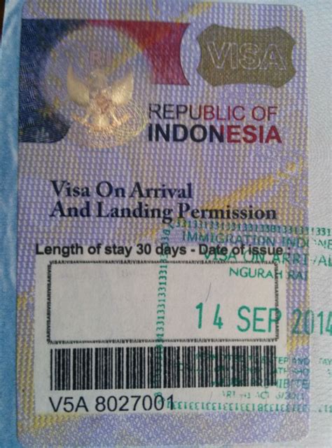 Indonesian Visa On Arrival Sticker | Bali in a nutshell