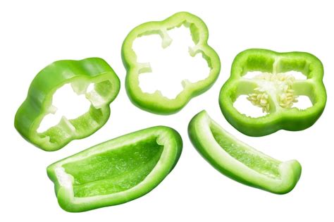 Premium Photo | Green pepper slices different cuts