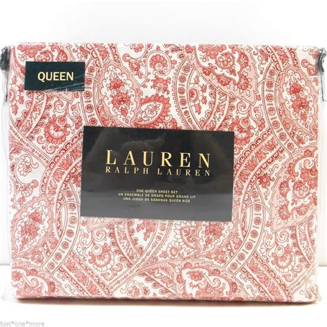 RALPH LAUREN Red Paisley QUEEN SHEET SET *priority ships* COTTON FLORAL ...