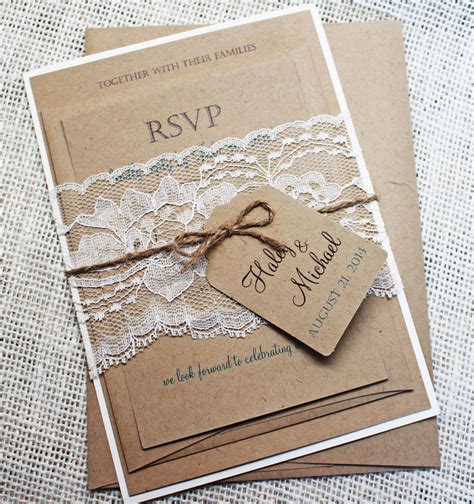 Rustic Kraft Wedding Invitation with Vintage Lace Twine | Etsy in 2021 ...