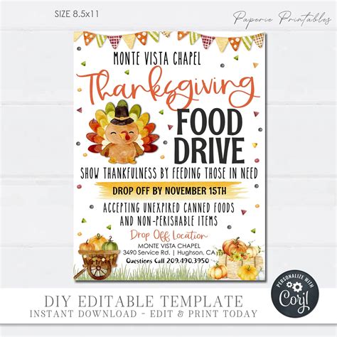 EDITABLE Thanksgiving Food Drive Flyer Food Drive Flyer - Etsy