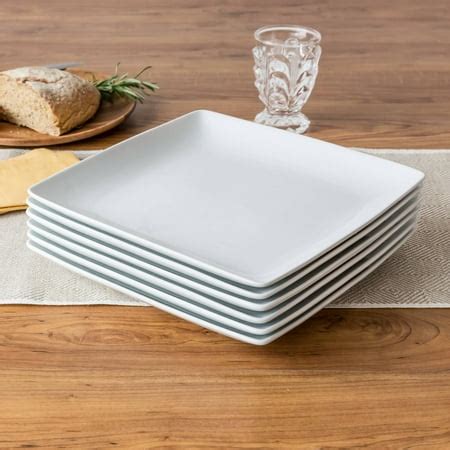 Better Homes and Gardens Coupe Square Dinner Plates, White, Set of 6 ...