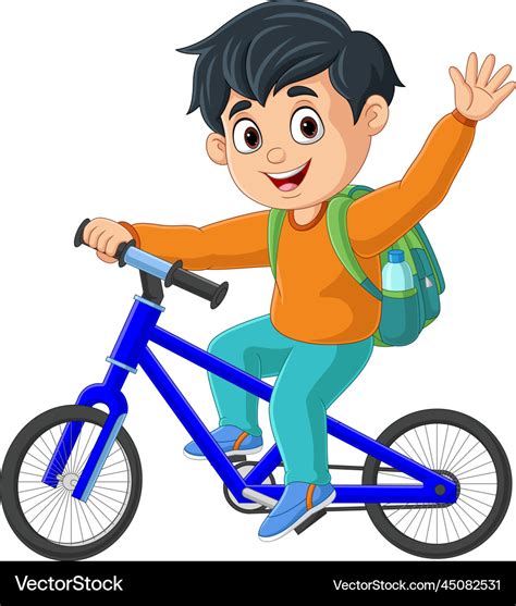 Cute school boy cartoon riding bicycle Royalty Free Vector