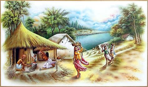 Indian Village Scene | Indian village, Art village, Canvas painting ...