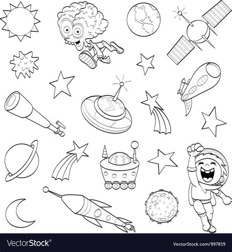 Cartoon outer space set Royalty Free Vector Image