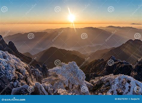 Winter Sunrise Landscape in Huangshan National Park. Stock Image ...