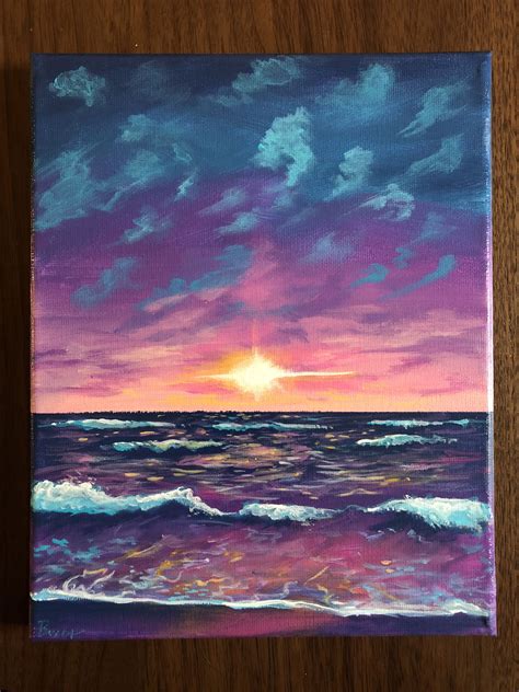 Acrylic Painting Ocean Sunset - Painting Watercolor