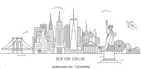 New York Skyline Drawing Outline