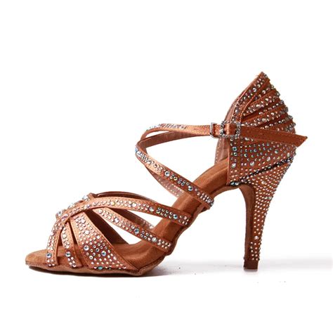 Women Ballroom Latin Dance Shoes Bronze Salsa Bachata Tango Social ...