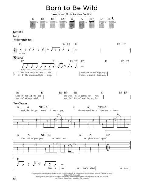 Born To Be Wild by Steppenwolf - Guitar Lead Sheet - Guitar Instructor