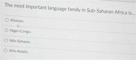 Solved: The most important language family in Sub-Saharan Africa is ...