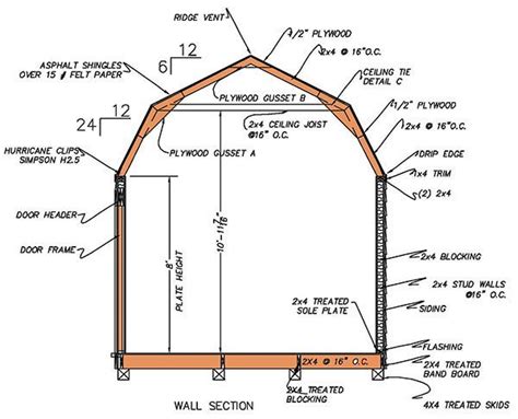 12×16 Gambrel Shed Plans & Blueprints For Barn Style Shed