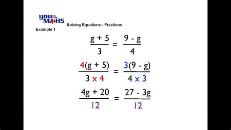 Solving Linear Equations : Fractions 1 - YouTube