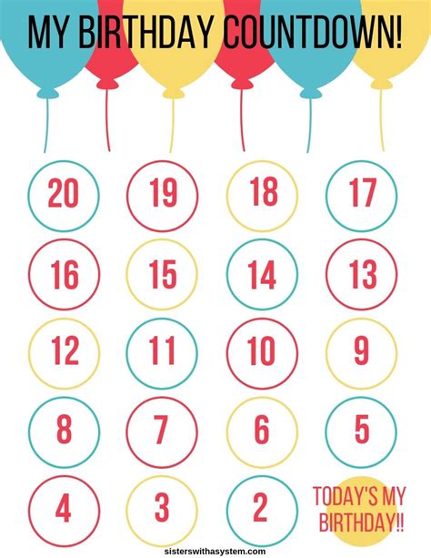 Birthday Calendar Countdown Printable - Printable Word Searches